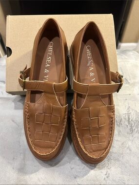 Chelsea & Violet Tan Woven Strap Loafers for Women